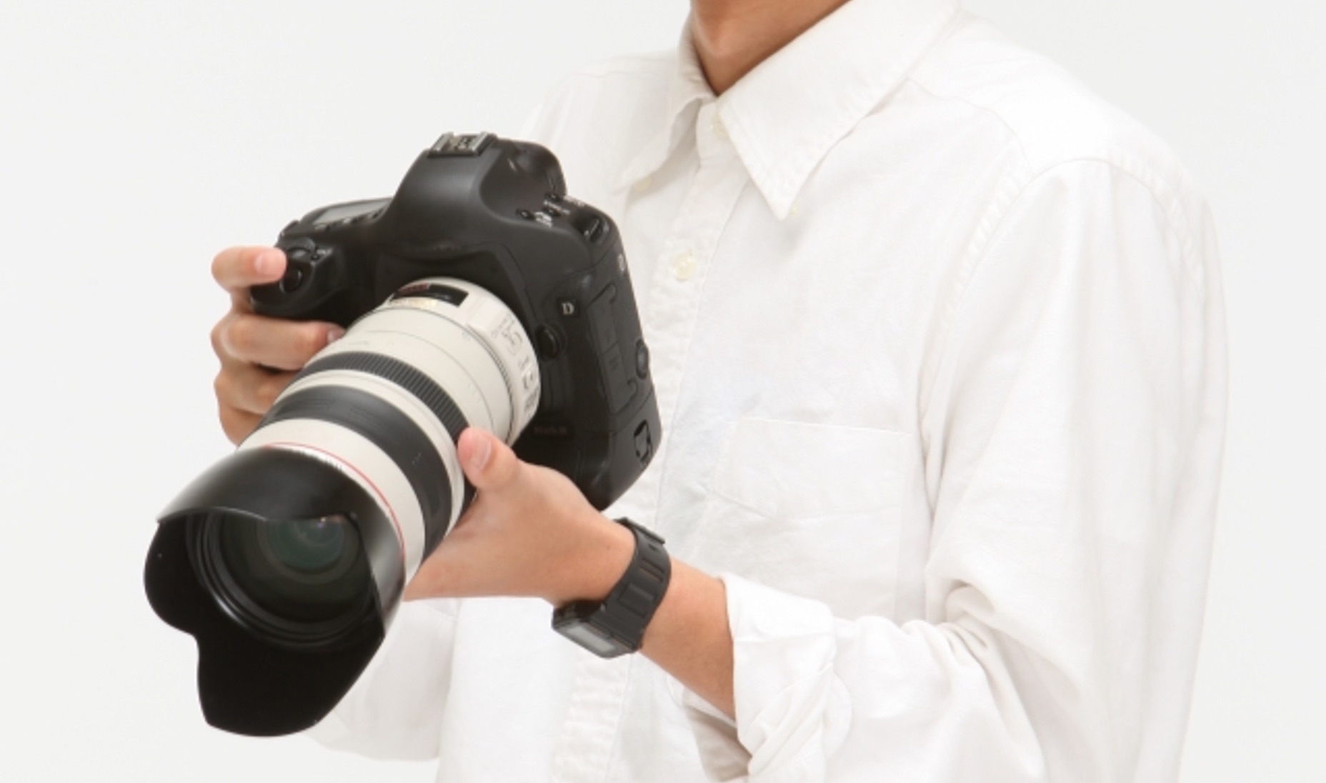 Photographer holding a professional camera